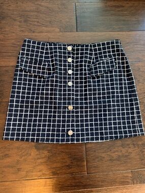 Black and White Windowpane Button-Front Mini Skirt